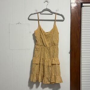 Lush Yellow Floral‎ Ruffle Tiered Mini Dress Spaghetti Straps Size Small